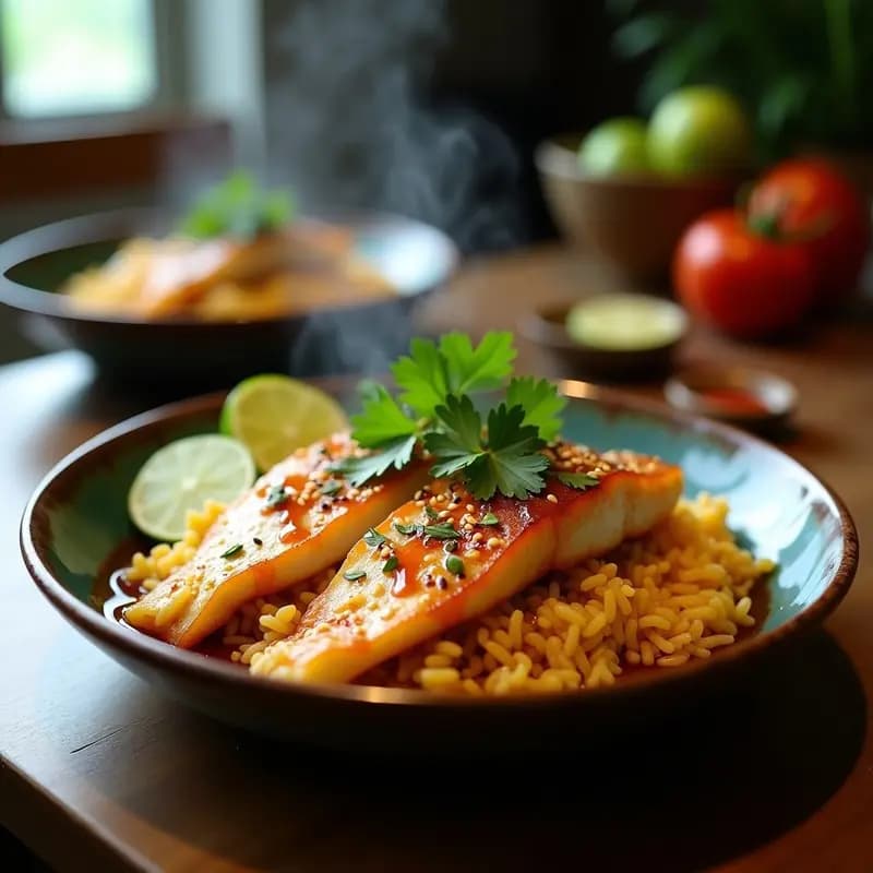 Bibi Gooi de Pescado al Horno con Arroz y Salsa de Tamarindo: Receta de Singapur