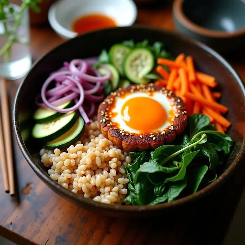 Bibimbap Coreano de Calabacín: Receta Sin Carnes con Huevo de Lino y Gochujang