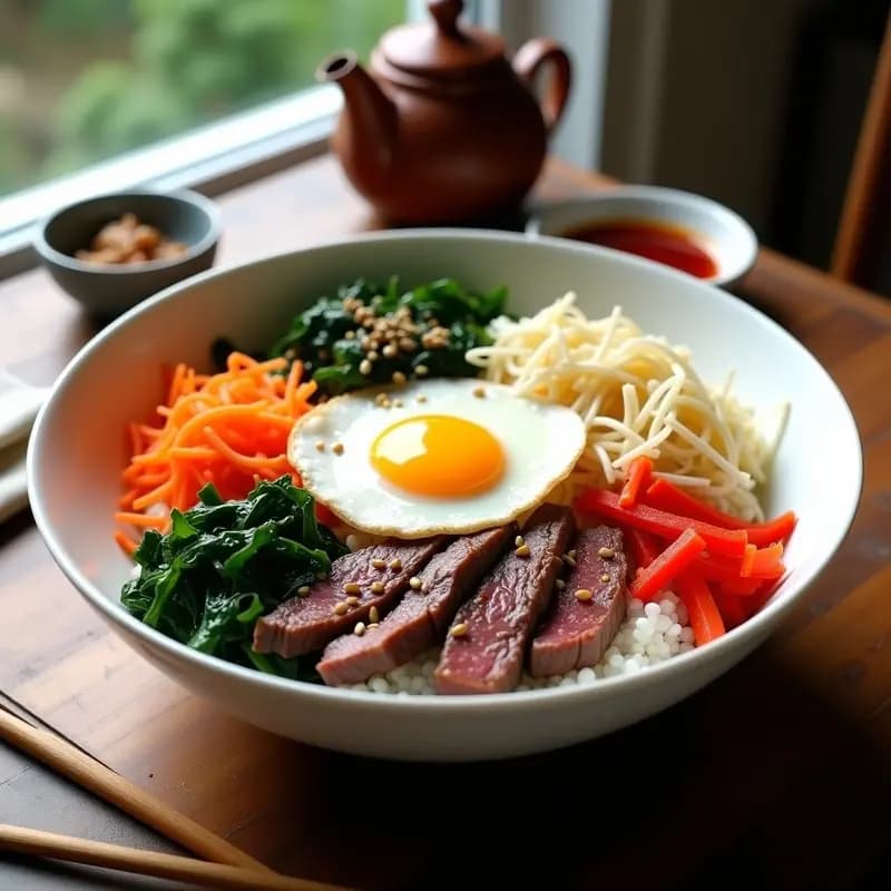 Bibimbap Coreano con Carne y Vegetales: Receta en Bowl Alta en Nutrientes