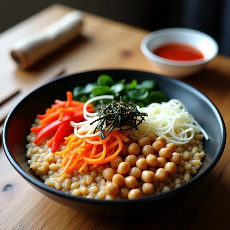 Bibimbap de Garbanzos y Verduras: Receta Coreana Vegana y Rica en Proteínas