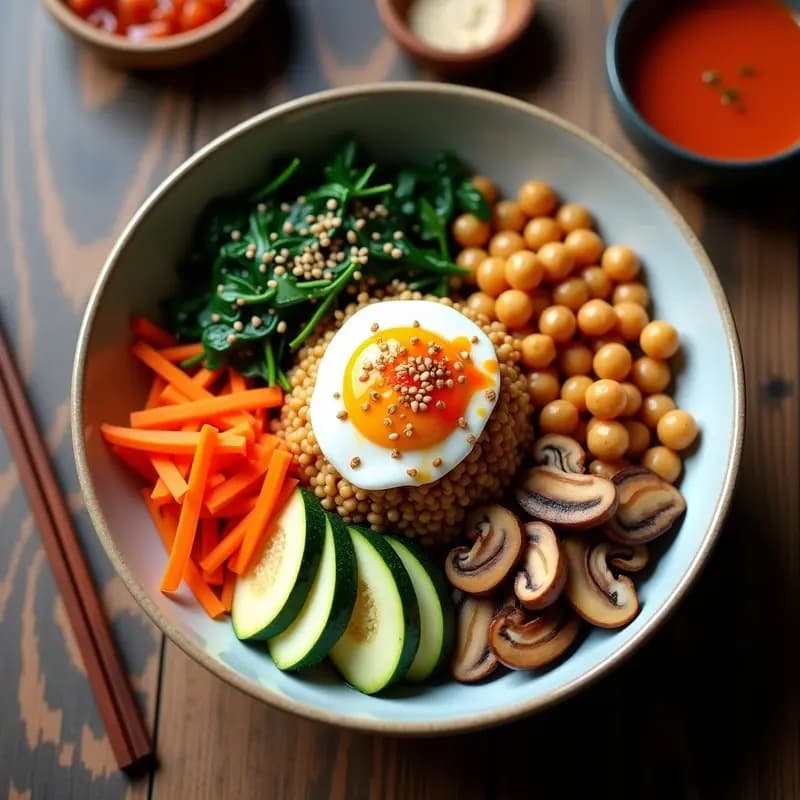 Bibimbap de Garbanzos y Vegetales: Receta Coreana en Bowl Vegano Sin Huevo