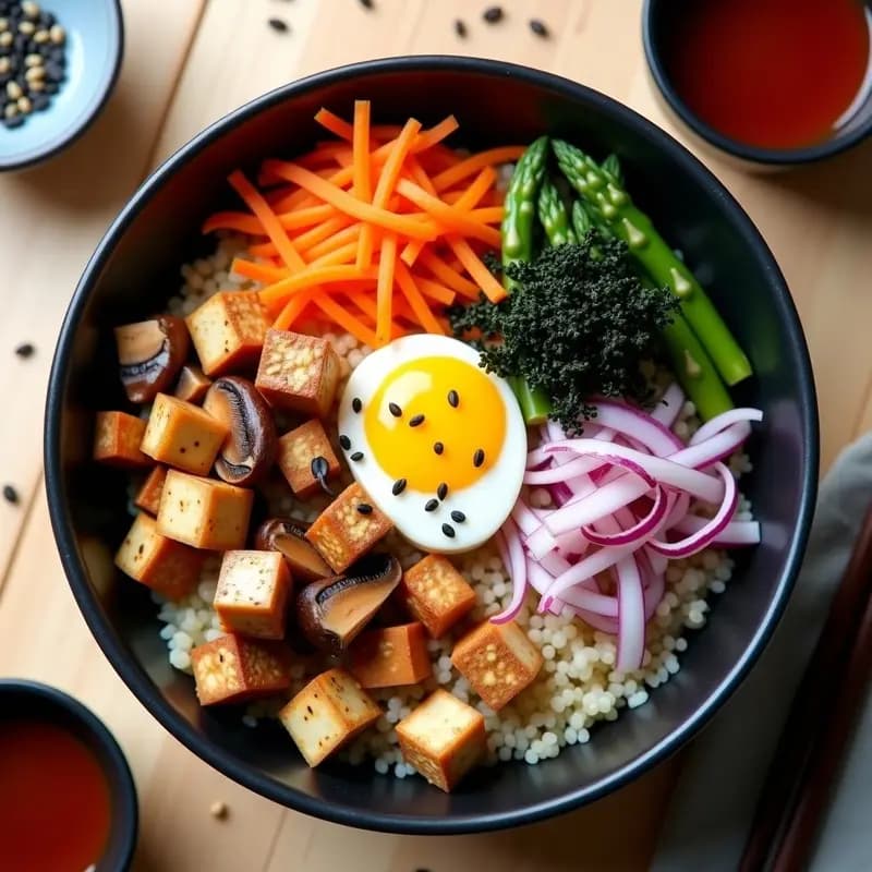Bibimbap Coreano con Tofu y Kimchi Casero: Receta en Bowl Sin Gluten y Rápida
