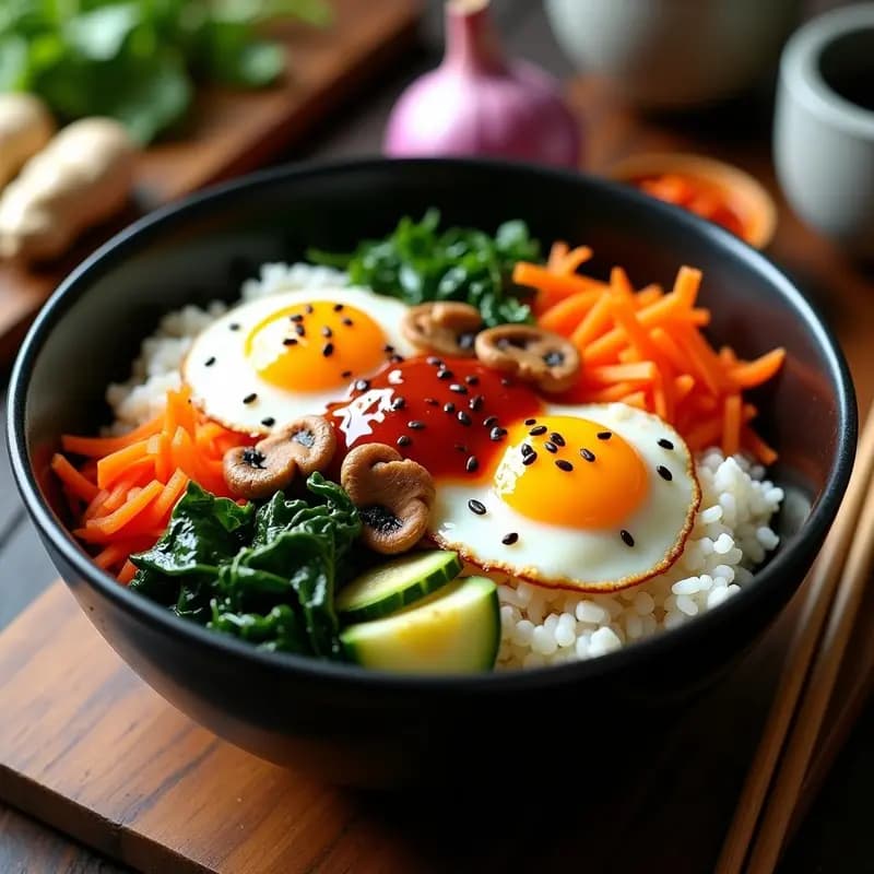 Bibimbap Coreano con Vegetales Fermentados y Salsa Gochujang: Bowl Completo en 25 Minutos