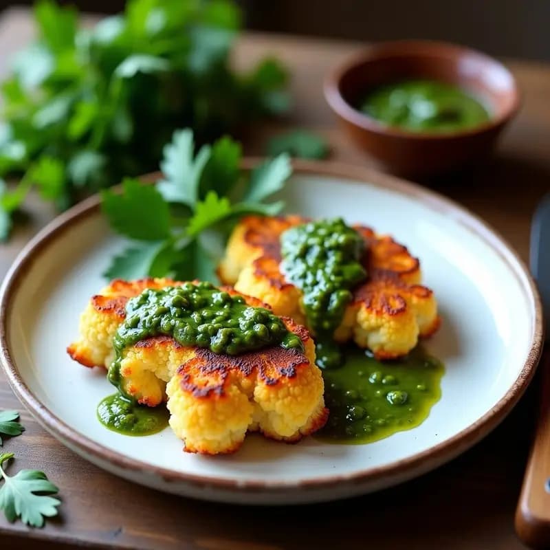 Bistec de Coliflor con Salsa Chimichurri: Receta Argentina Vegana y Sin Gluten