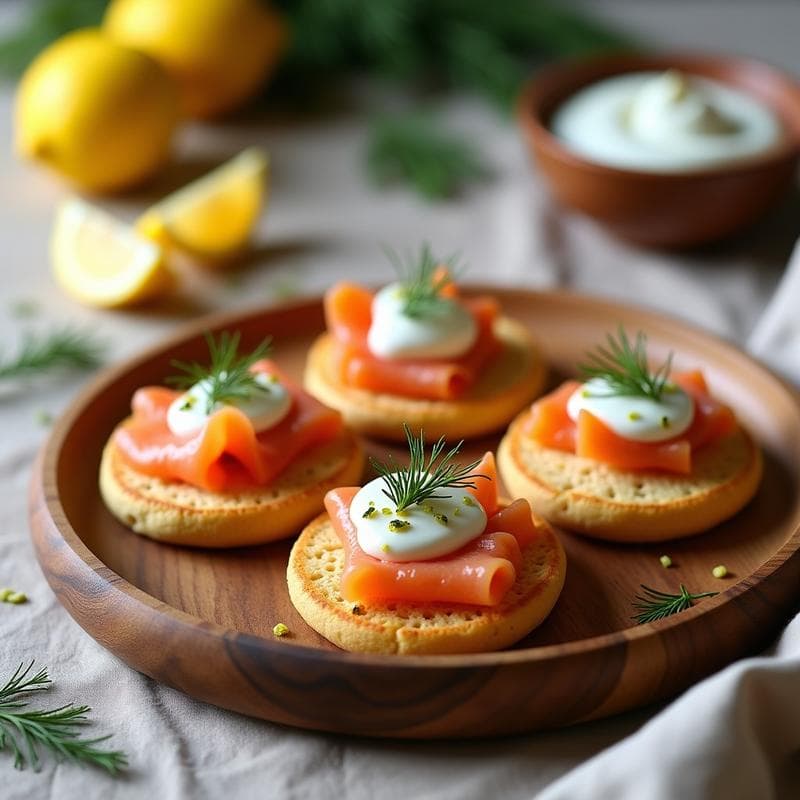 Blinis de Almendra y Salmón Ahumado: Aperitivo Keto con Crema de Eneldo en 10 Minutos