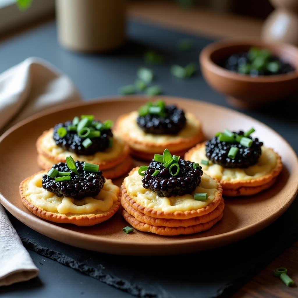 Blinis de Harina de Castaña y Caviar de Berenjena: Aperitivo Rusa Vegano en 15 Minutos