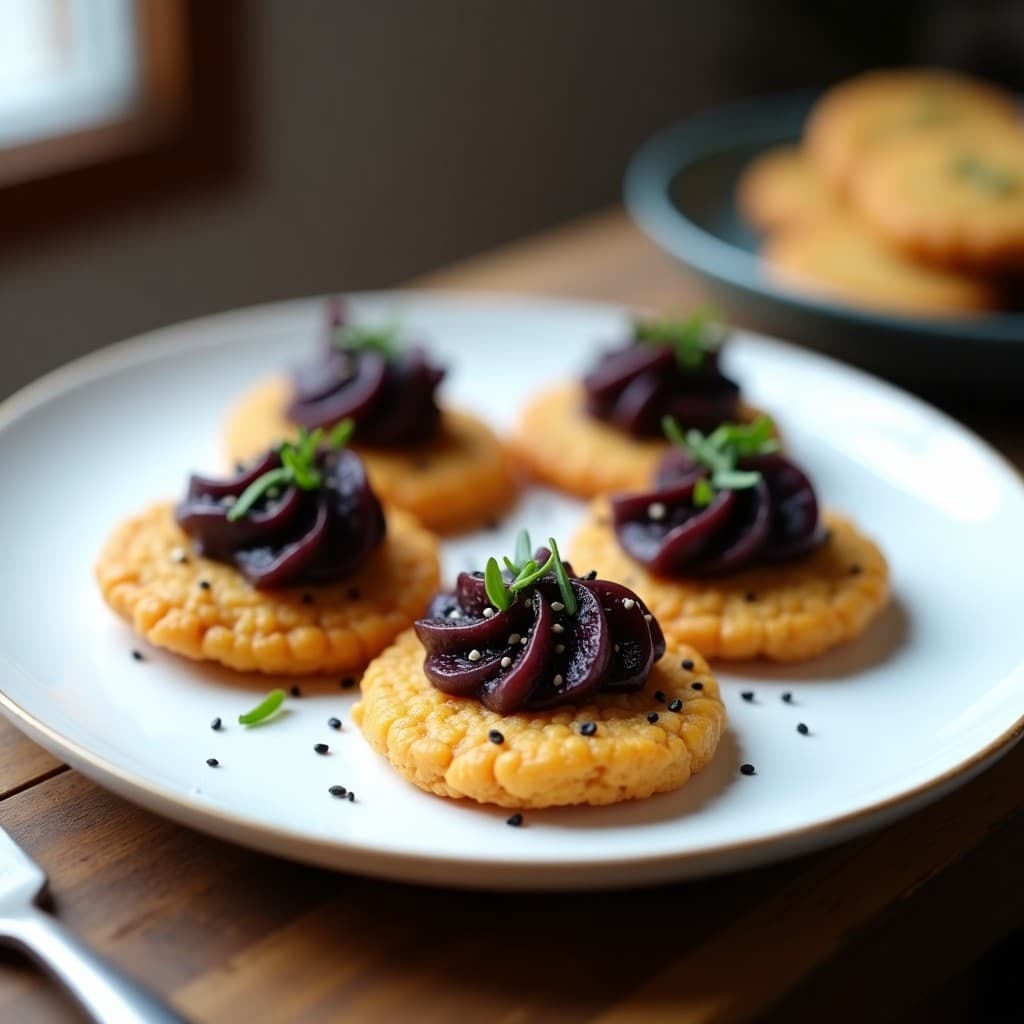 Blinis de Lentejas Rojas y Caviar de Berenjena: Receta Vegana Gourmet en 20 Minutos