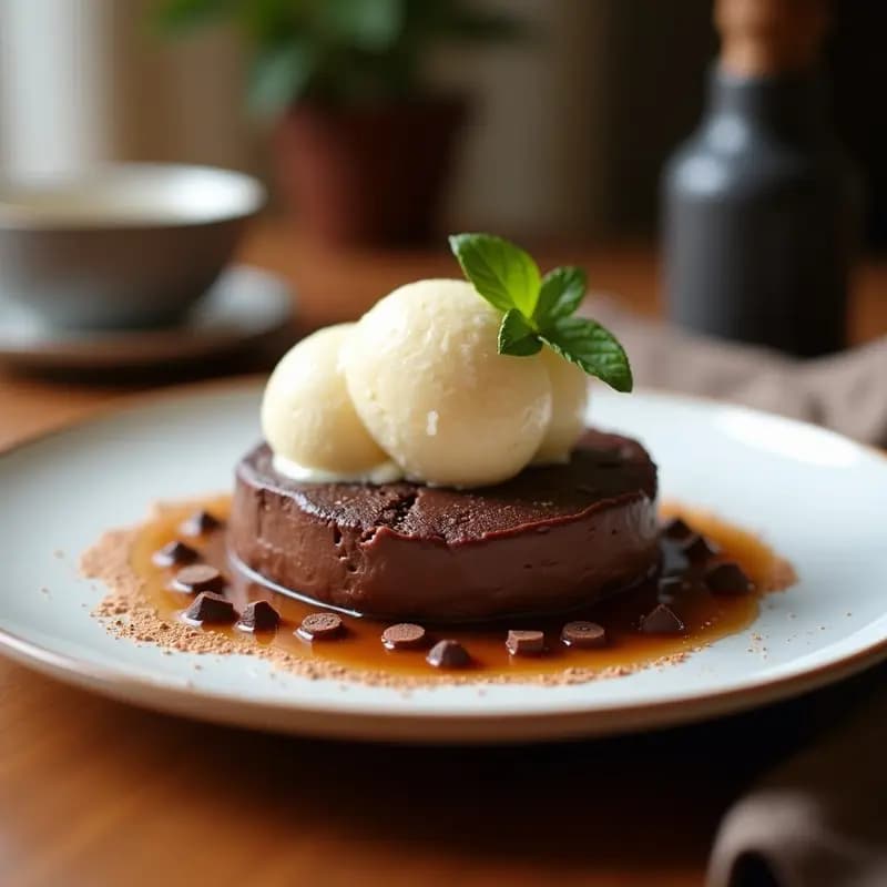 Bnavigation de Chocolate y Plátano con Helado de Vainilla: Postre Francés Elegante y Crujiente