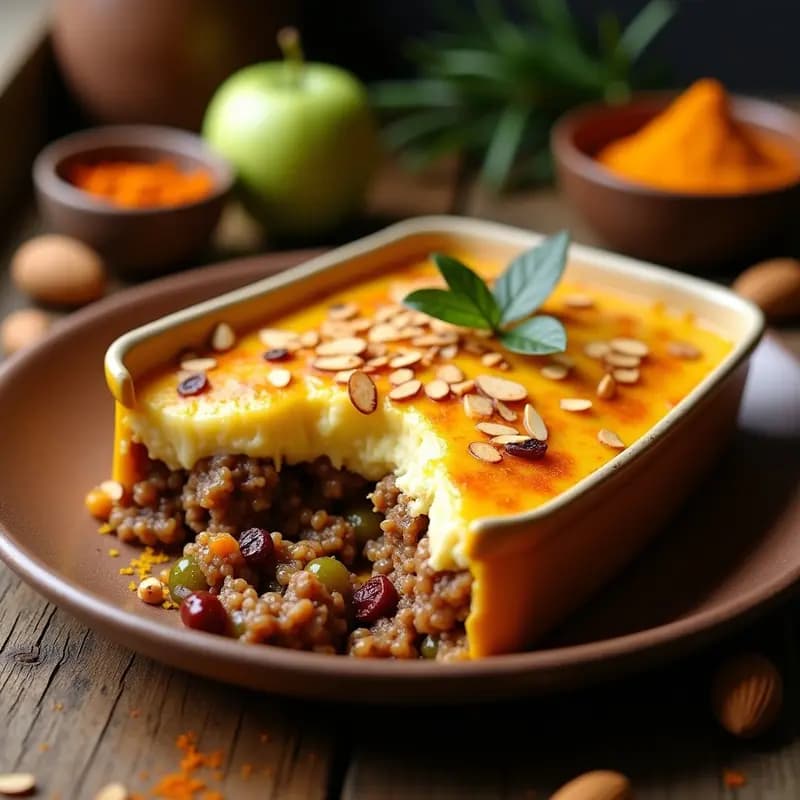 Bobotie Sudafricano: Pastel de Carne con Curry y Frutos Secos