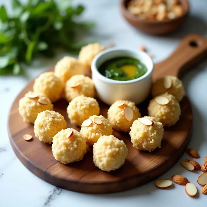 Bolas de Queso de Almendras y Pesto de Rúcula: Aperitivo Italiano Keto en 10 Minutos