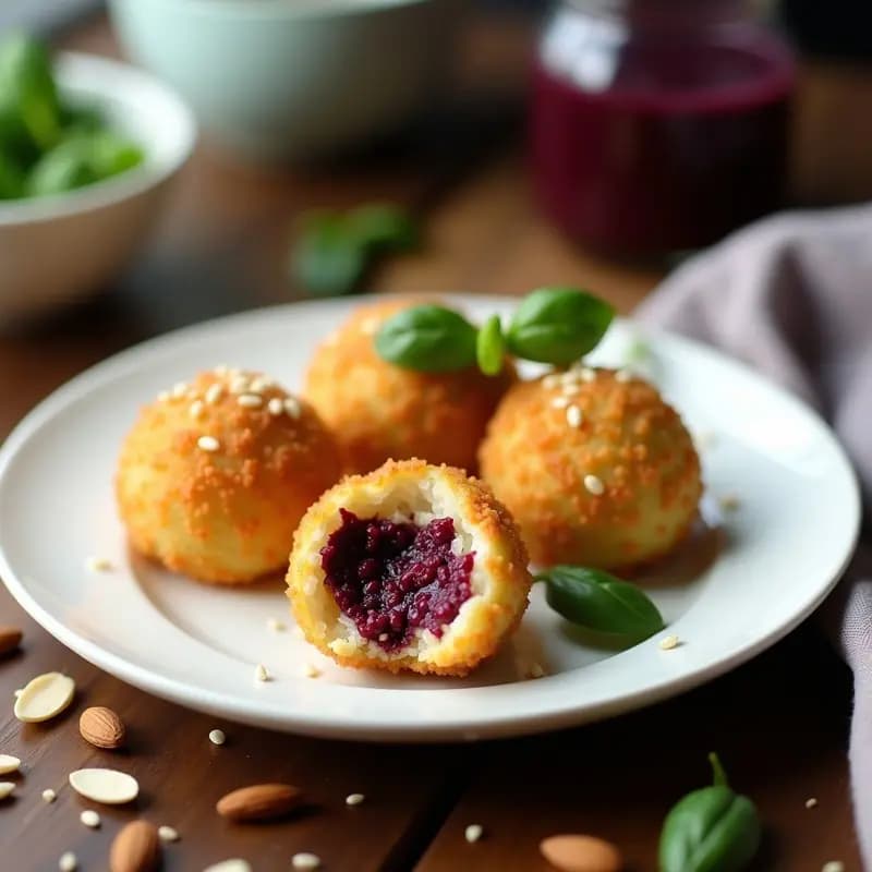 Bolitas de Arroz Inflado y Pesto de Albahaca Morada: Snack Crujiente Sin Horno y Sin Gluten