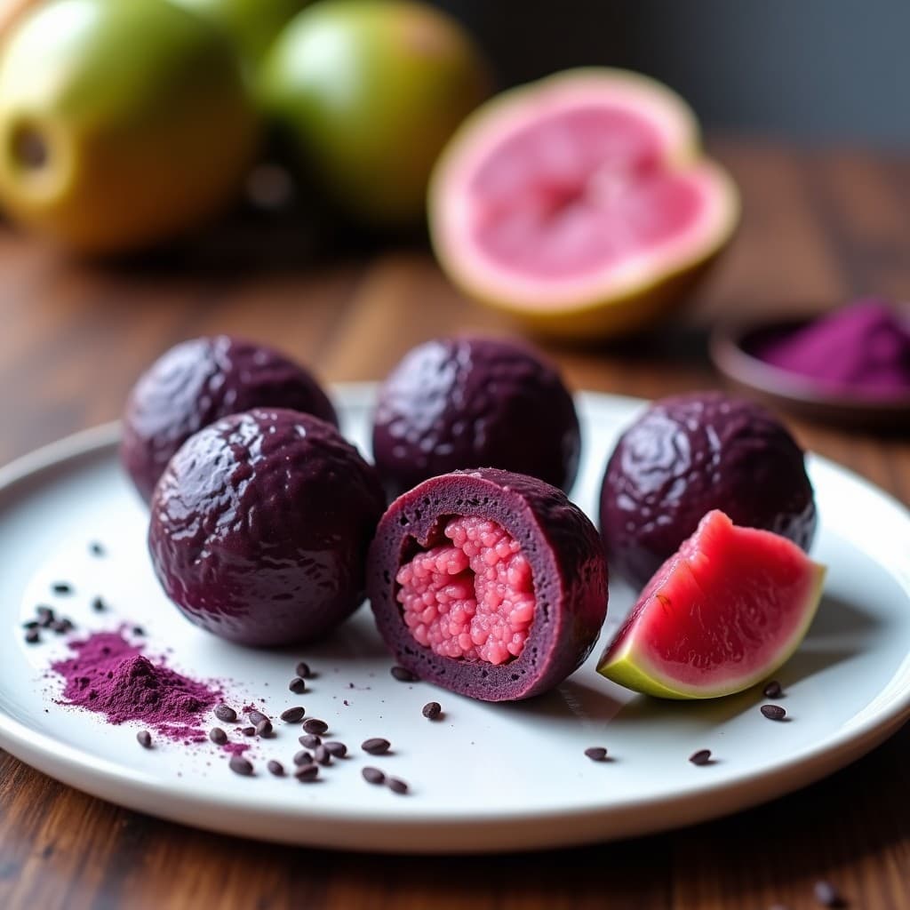 Bolitas de Chía y Té Morado con Relleno de Guayaba: Snack Antioxidante Sin Cocción