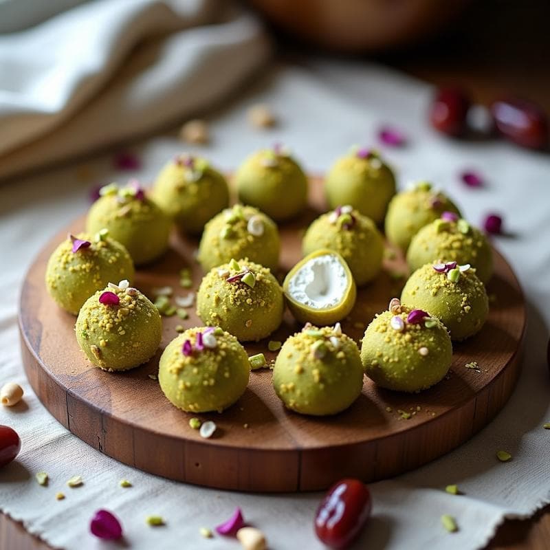 Bolitas de Dátiles y Pistacho con Relleno de Queso de Anacardo: Postre Raw Sin Horno
