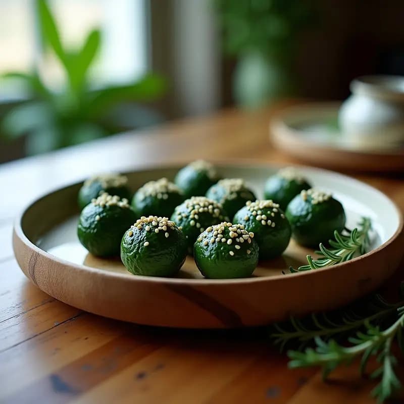 Bolitas de Espirulina y Queso de Castañas con Hierbas Provenzales: Aperitivo Gourmet