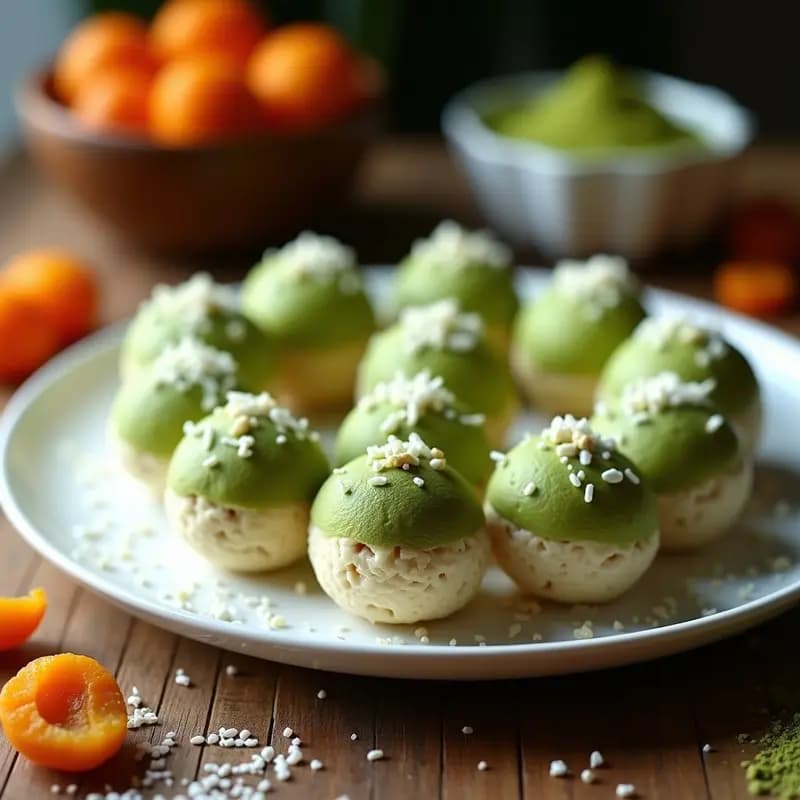 Bolitas de Queso de Almendras y Albaricoque con Cobertura de Matcha: Postre Afgano Keto