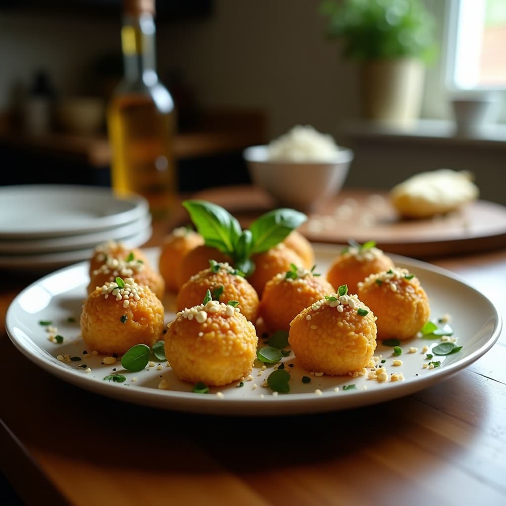 Bolitas de Queso de Anacardos y Albahaca con Revestimiento de Semillas de Sésamo: Aperitivo Italiano Vegano