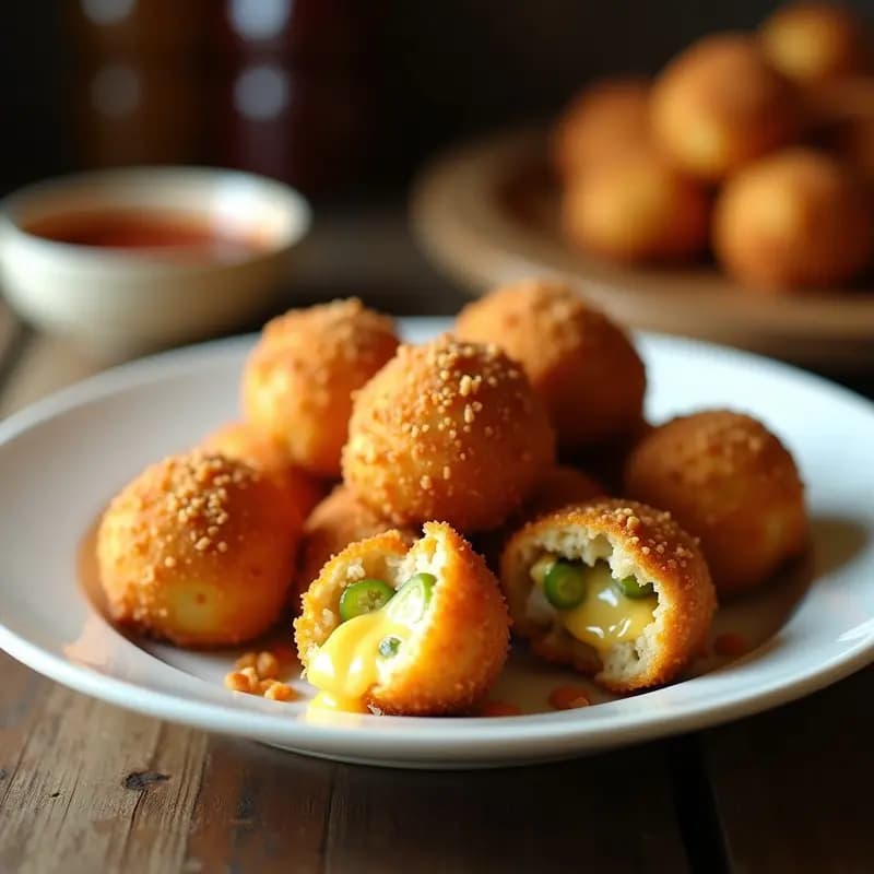 Bolitas de Queso Cheddar y Jalapeño Rebozadas en Pan rallado: Explosión de Sabor