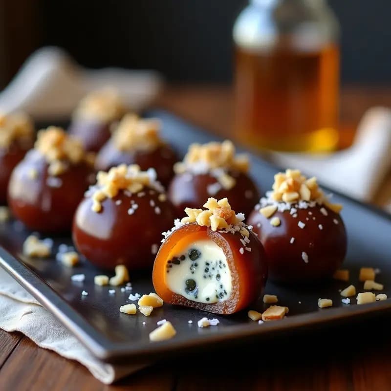 Bombones de Dátil y Nueces Rellenos de Queso Azul: Postre Salado-Dulce
