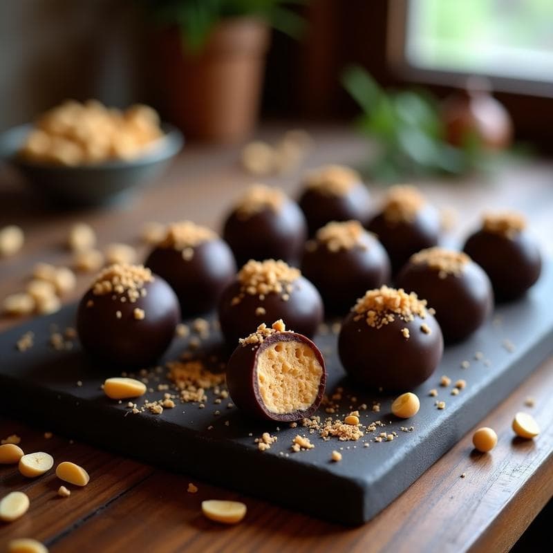 Bombones de Cacahuete y Chocolate Negro: Receta Sin Horno con Relleno Cremoso en 15 Minutos