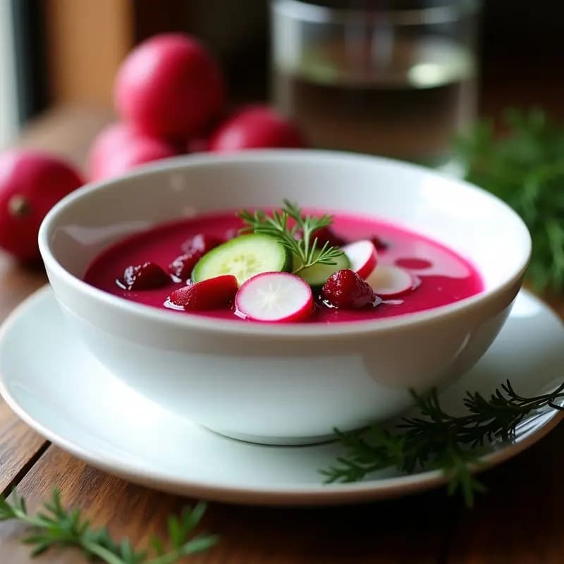 Borscht Frío de Remolacha y Rabanos: Sopa Ucraniana Refrescante y Sin Lácteos
