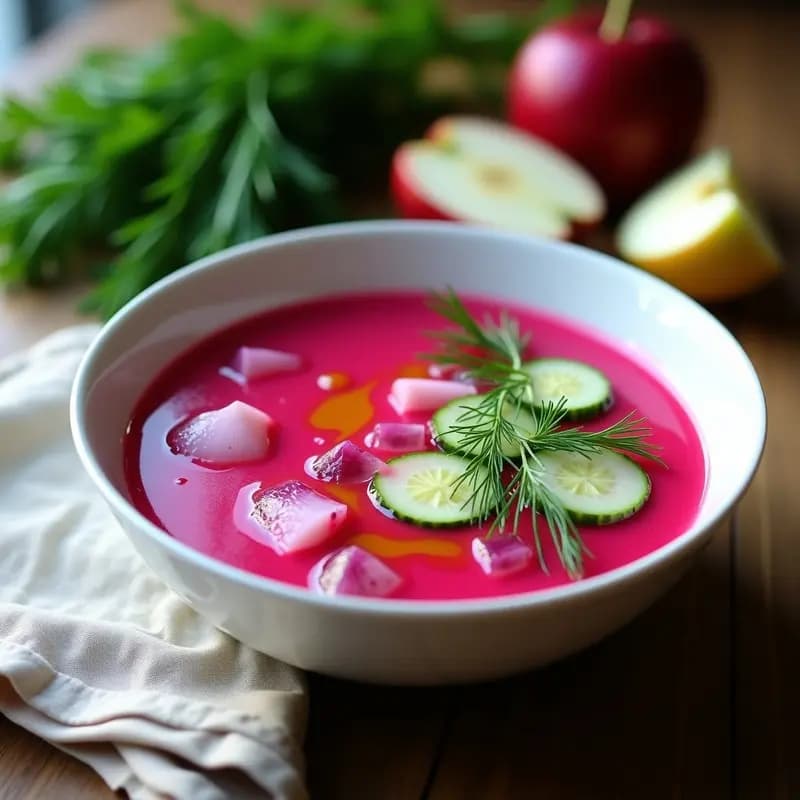 Borscht Frío de Remolacha y Yogur de Soja con Eneldo: Receta Rusa Vegana y Refrescante