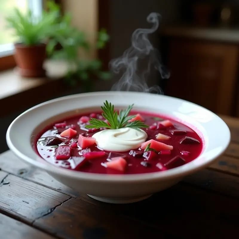 Borscht Ucraniano con Remolacha, Repollo y Crema Agria: Sopa Identitaria en Olla Rápida