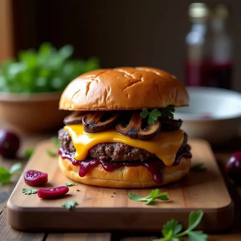 Bосредок Russki: Hamburguesa Rusa con Queso y Champiñones en Pan de Centeno