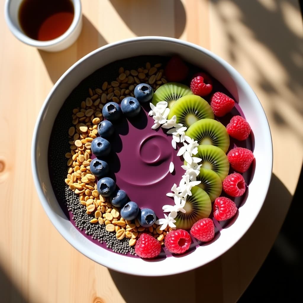 Bowl de Açaí y Espirulina con Granola de Cúrcuma: Desayuno Antioxidante Sin Lácteos