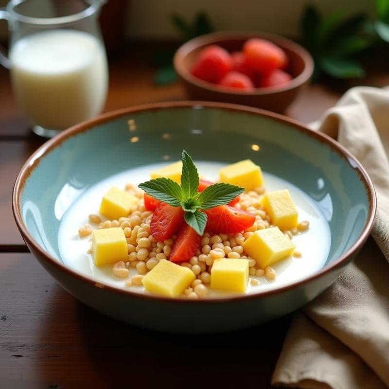 Bowl de Amaranto con Leche de Coco y Trozos de Piña: Desayuno Tropical Sin Gluten y Vegano