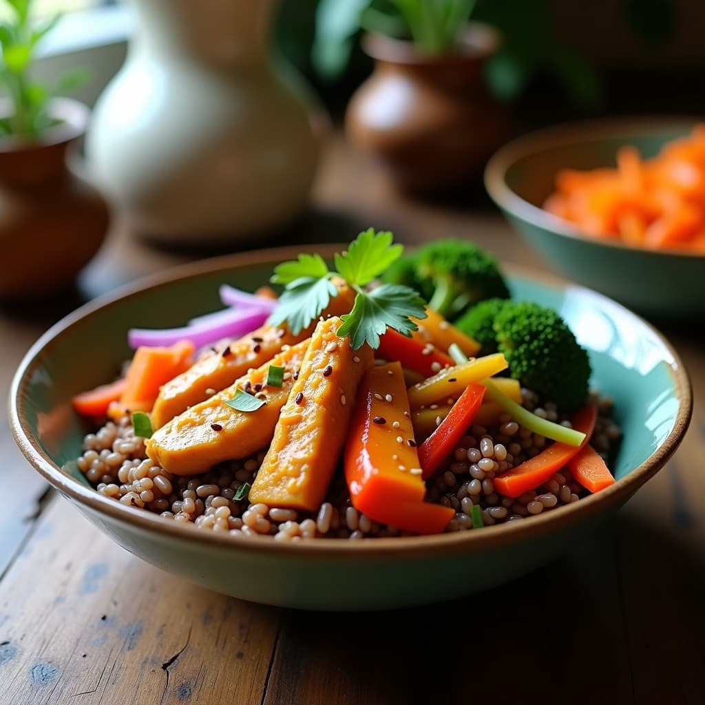Bowl de Arroz Salvaje con Pollo al Curry y Vegetales: Receta Proteica en Thermomix