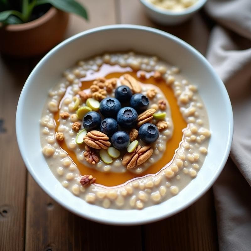 Bowl de Avena con Leche de Soya y Toppings de Frutos Secos: Desayuno Vegano Alto en Fibra