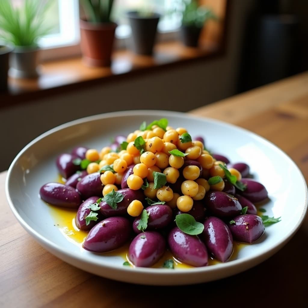Bowl de Batata Morada y Garbanzos Tostados: Receta Marroquí Vegana con Dressing de Limón y Comino