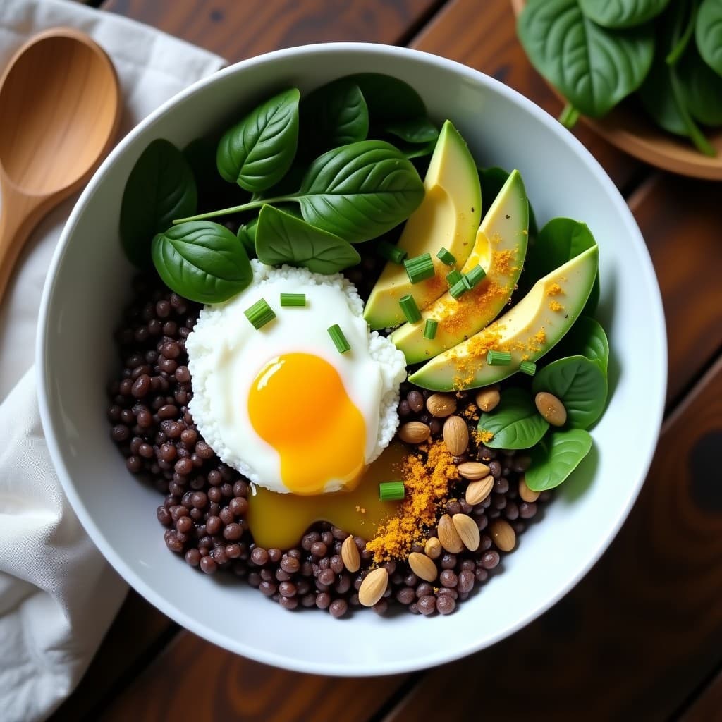 Bowl de Cúrcuma y Arroz Salvaje con Huevo Poché: Desayuno Antiinflamatorio