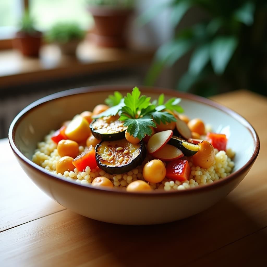 Bowl de Cuscús de Coliflor con Garbanzos y Vegetales Asados: Receta Vegana y Keto en Thermomix