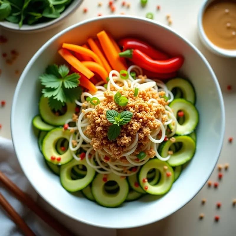 Bowl de Fideos de Calabacín con Salsa de Cacahuete y Verduras Crujientes: Ramen Crudo