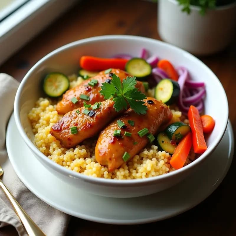 Bowl de Fonio con Pollo al Yasa y Vegetales Asados: Receta Senegalesa en Thermomix