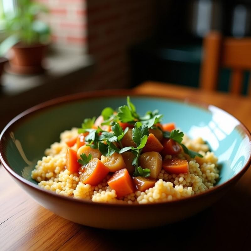 Bowl de Fonio con Pollo al Yassa y Verduras Asadas: Receta Senegalesa en 30 Minutos