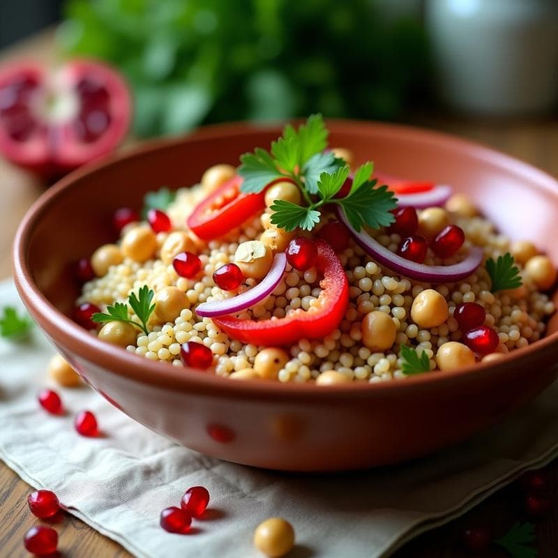 Bowl de Freekah con Granados y Vinagreta de Sumac: Receta Siria Vegana y Alta en Hierro