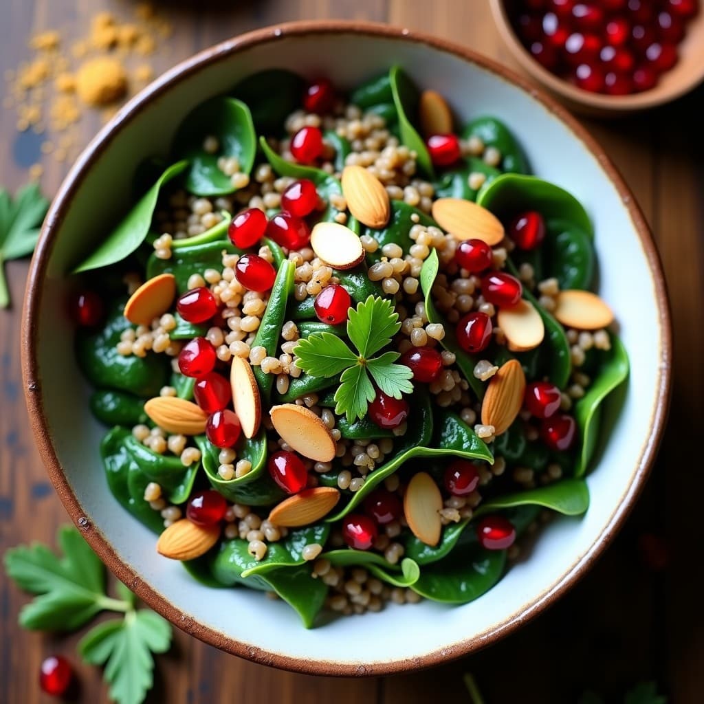 Bowl de Freekeh con Granados y Nuez Moscada: Receta Árabe Keto y Alta en Fibra