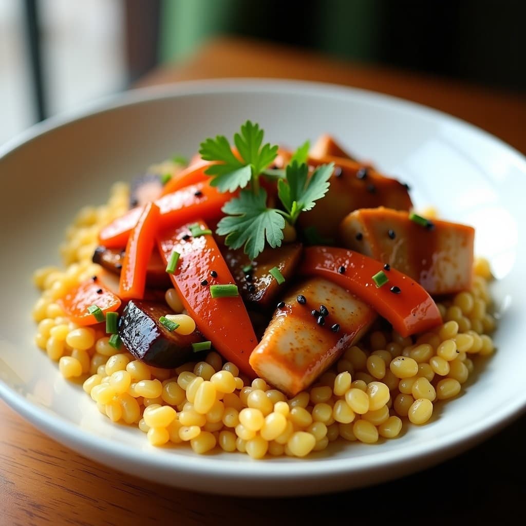 Bowl de Mijo Inflado con Pollo Teriyaki y Vegetales en Escabeche: Receta Fusion en 15 Minutos