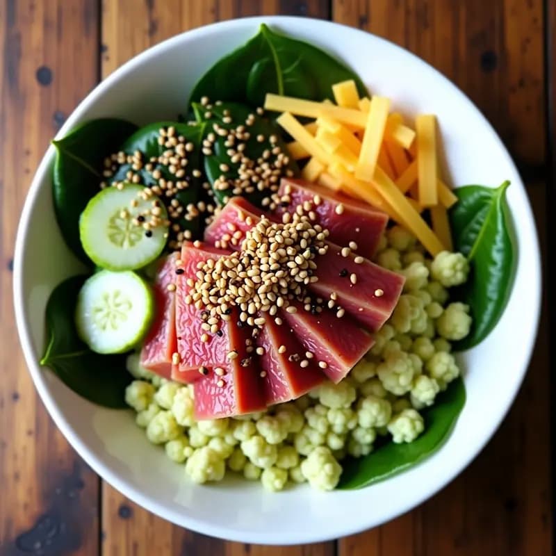 Bowls de Poke Hawaiano con Atún y Salsa de Sésamo: Receta Baja en Calorías y Keto