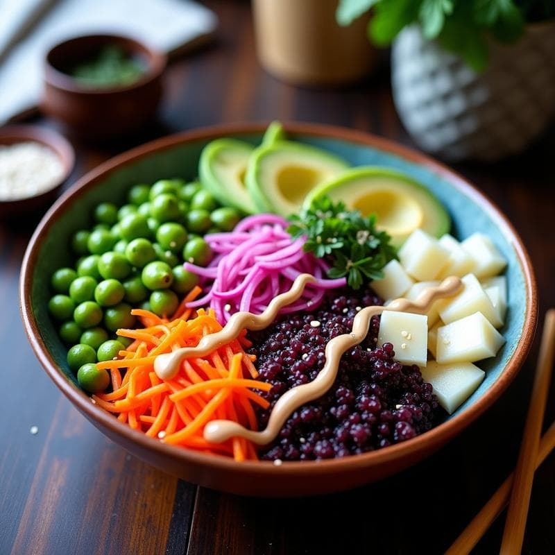 Bowl de Quinoa Morada y Edamame: Receta Perú-Japonesa con Aderezo de Miso y Lima