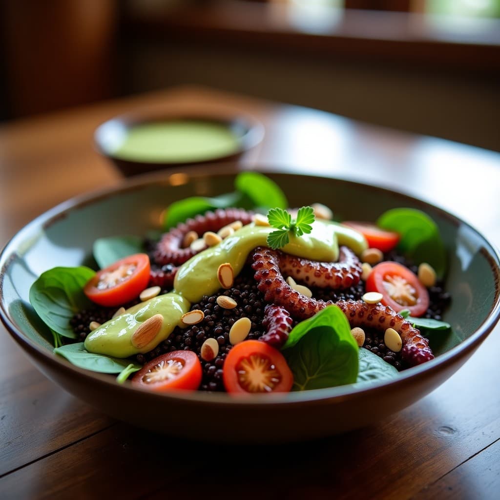 Bowl de Quinoa Negra con Pulpo a la Plancha y Alioli Verde: Receta Perú-Española Gourmet