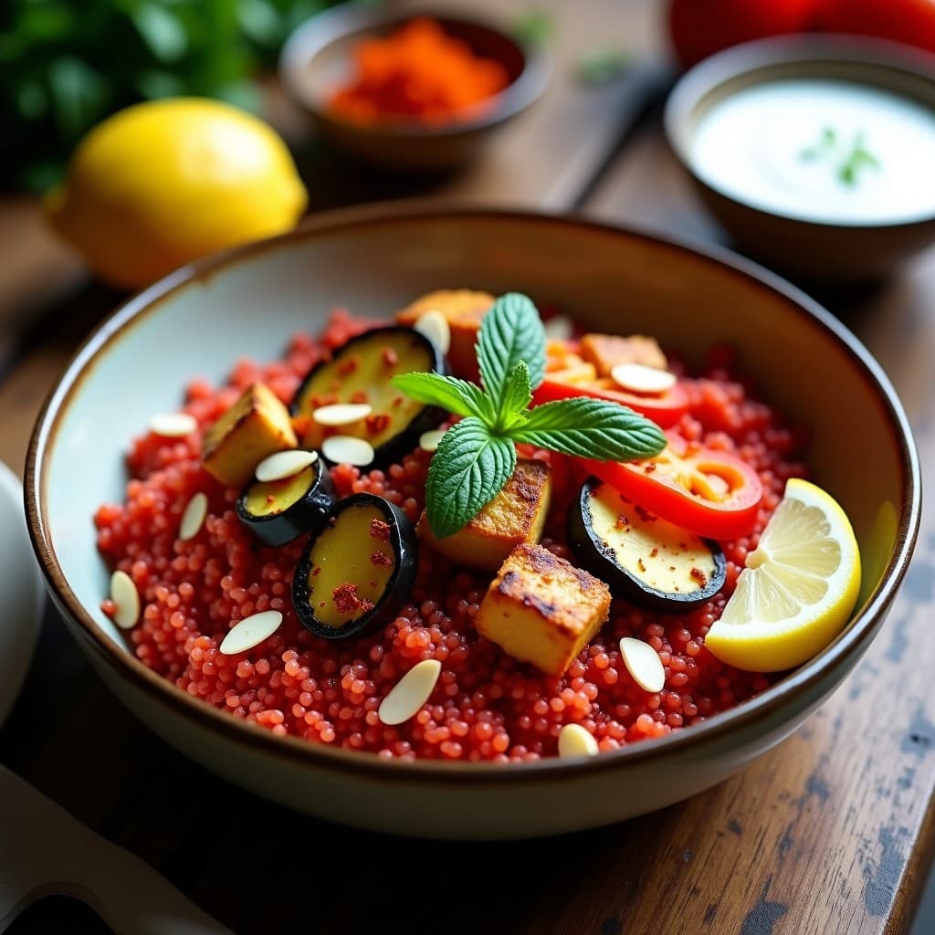 Bowl de Quinoa Roja con Pollo al Saffron y Vegetales Asados: Receta Iraní en Airfryer