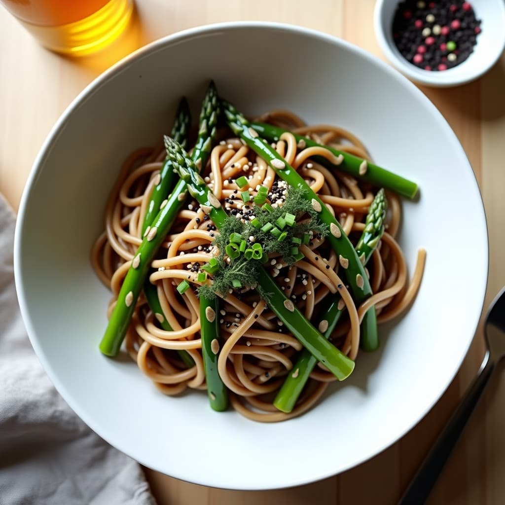 Bowl de Soba con Espárragos trigueros y Sésamo: Receta Japonesa Vegana y Sin Gluten