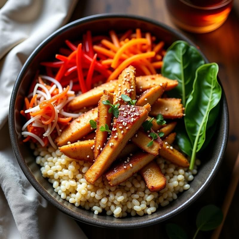 Bowl de Teff con Pollo al Miso y Vegetales Fermentados: Receta Etiopía-Japonesa Alta en Hierro