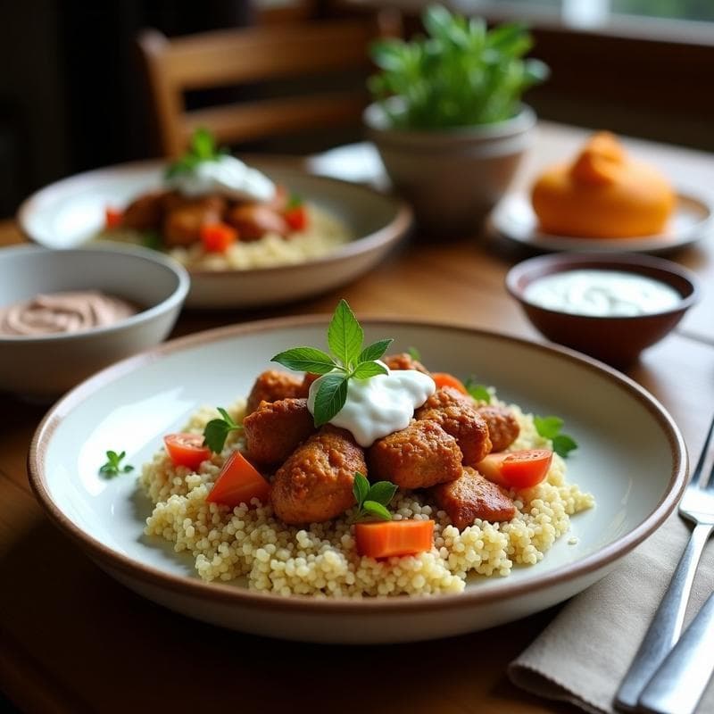 Bowl de Teff con Pollo al Ras el Hanout y Yogur de Coco: Desayuno Marroquí Alto en Proteína