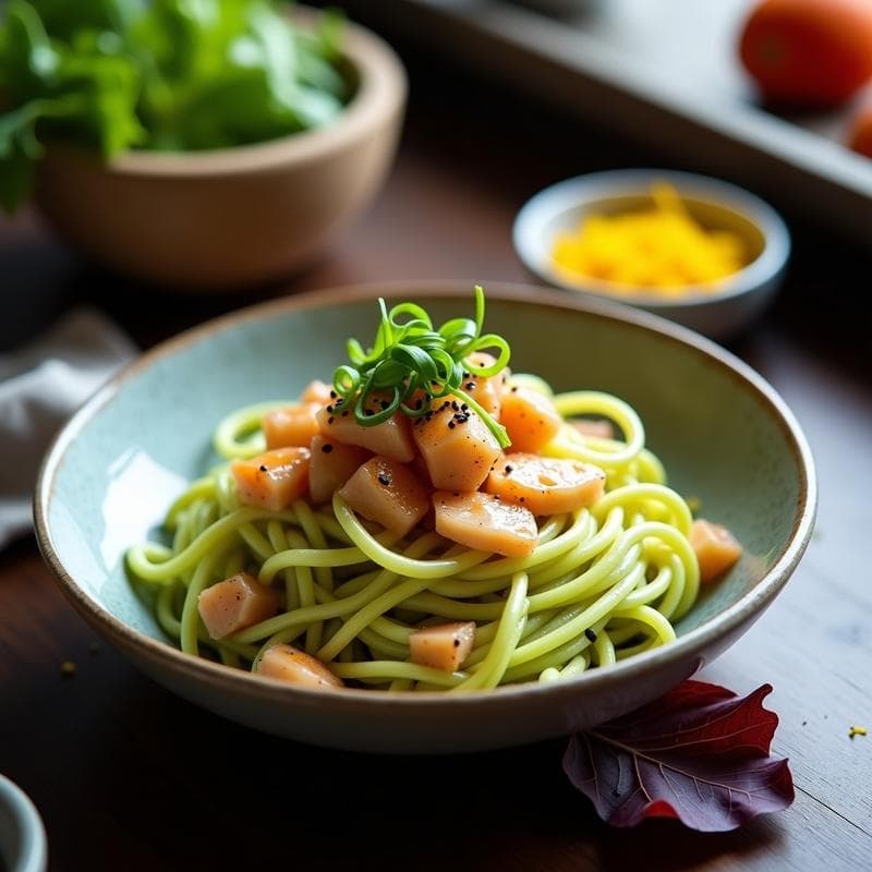 Bowl de Fideos de Calabacín y Cangrejo con Salsa de Limón Yuzu: Receta Coreana Keto