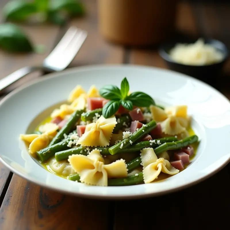 Bowtie Pasta con Salsa de Espárragos y Jamón Serrano: Receta Italo-Española en 15 Minutos
