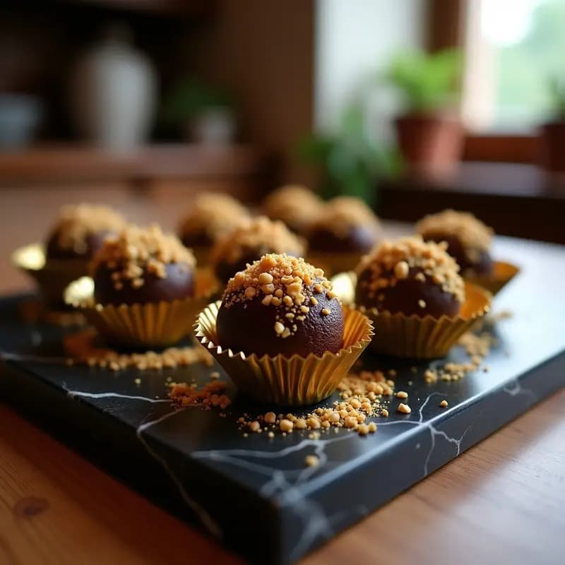 Brigadeiro de Cacao y Avellana con Cobertura de Oro Comestible: Postre Brasileño Gourmet